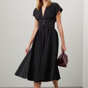 Alexis Black Midi Dress with Belted Waist